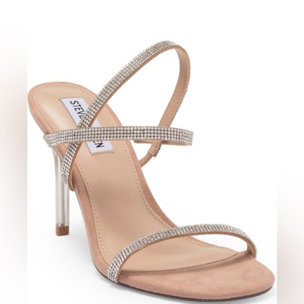 Steve Madden Nude Crystal-Embellished Stiletto Sandals